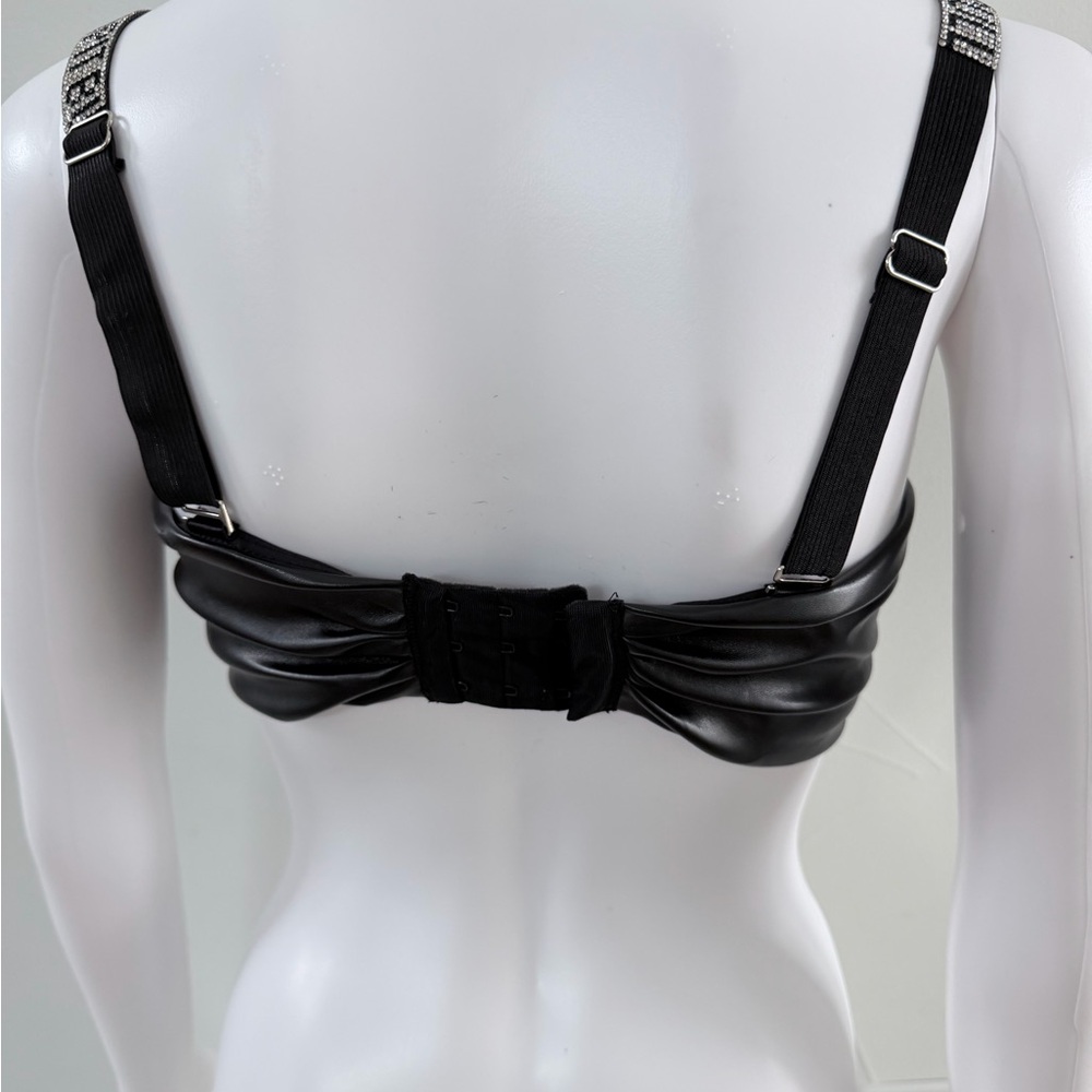 New Pitbull Y2K Streetwear Chic Black Leather Crop Top with Silver Accents S - Picture 6 of 6